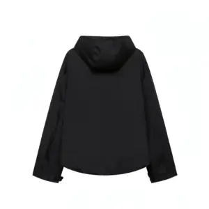 00-32 Regenjacke Damen kurz mit Kapuze, Kordelzug und Reißverschluss – Bild 2