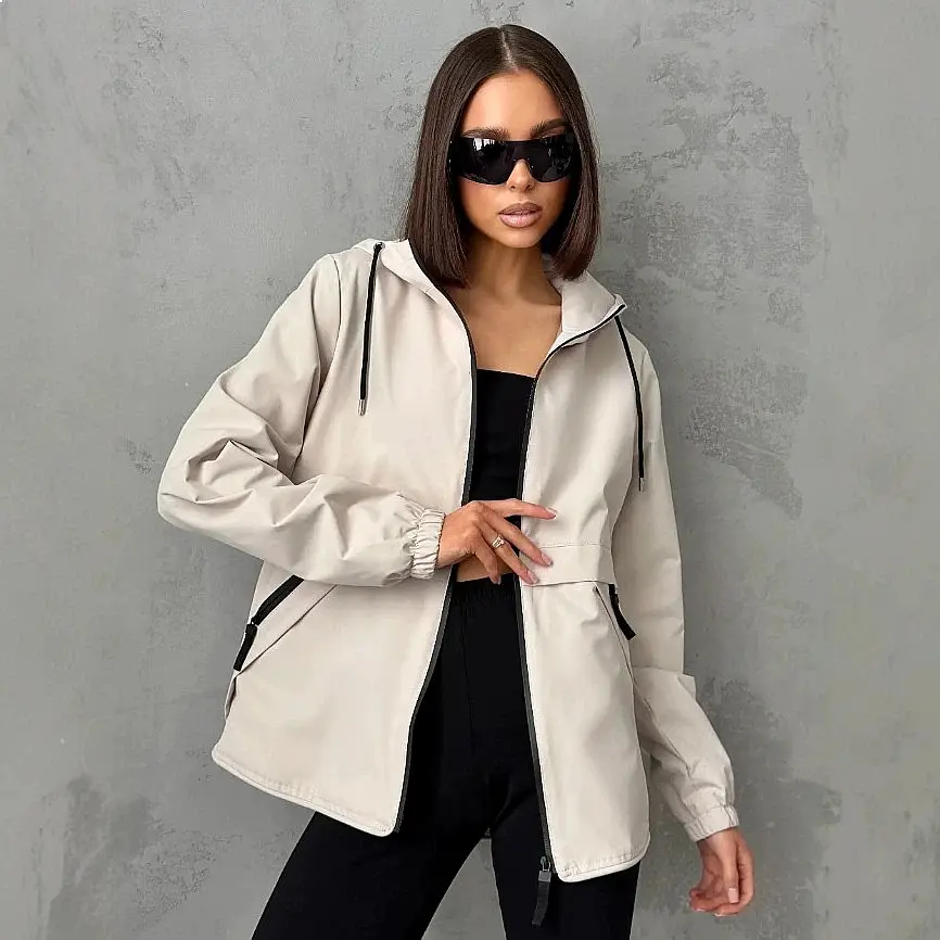 Regenjacke Damen mit Kapuze, Reißverschluss und Seitentaschen – Bild 2