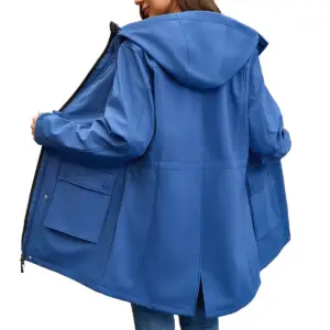 Regenparka Damen mit Kapuze, Kordelzug und großen Taschen – Bild 2