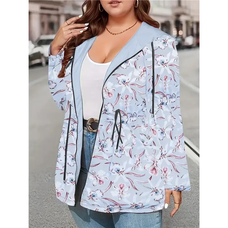 Regenjacke Damen mit Kapuze, Reißverschluss und Blumeninnenseite – Bild 3