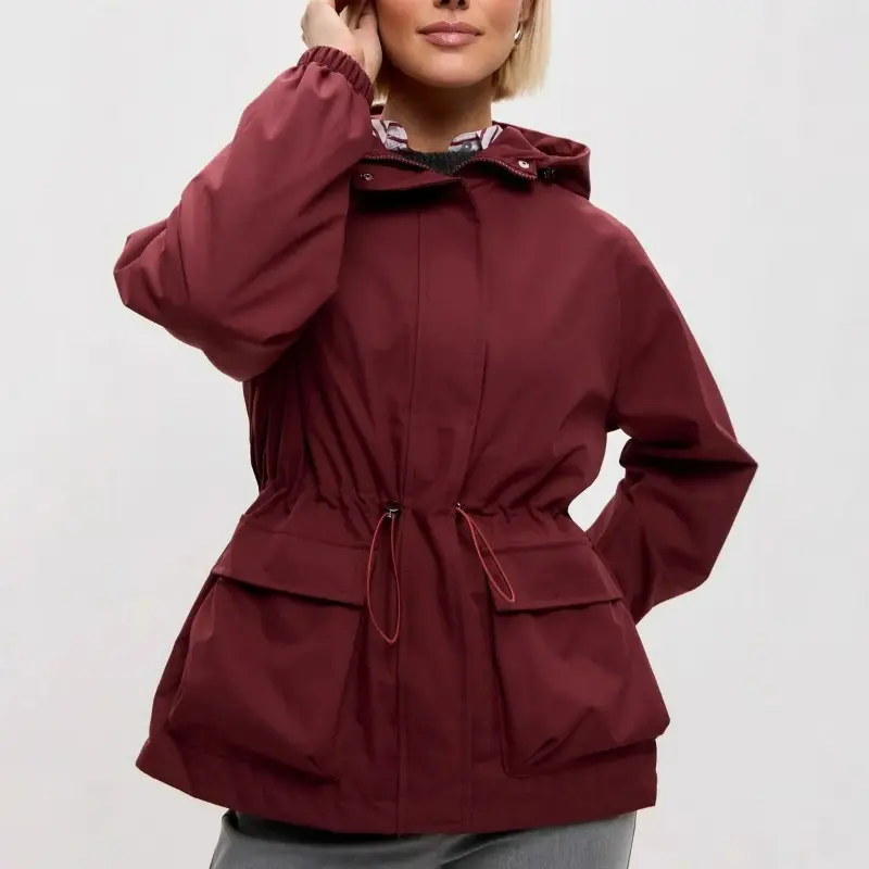 Regenparka Damen kurz mit Kordelzug und großen Taschen – Bild 3