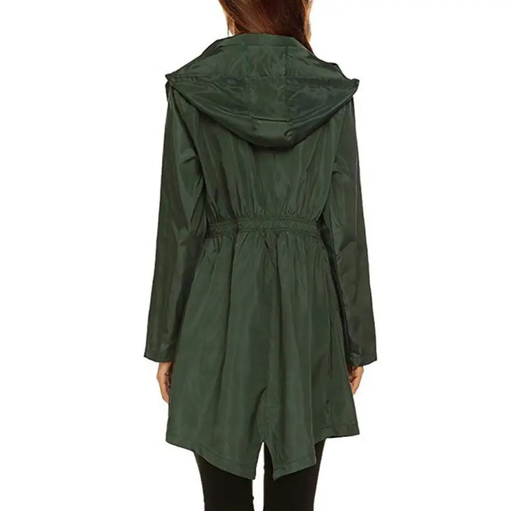 Regenmantel Damen lang mit Kapuze, Taillenzug und Klappentaschen – Bild 5