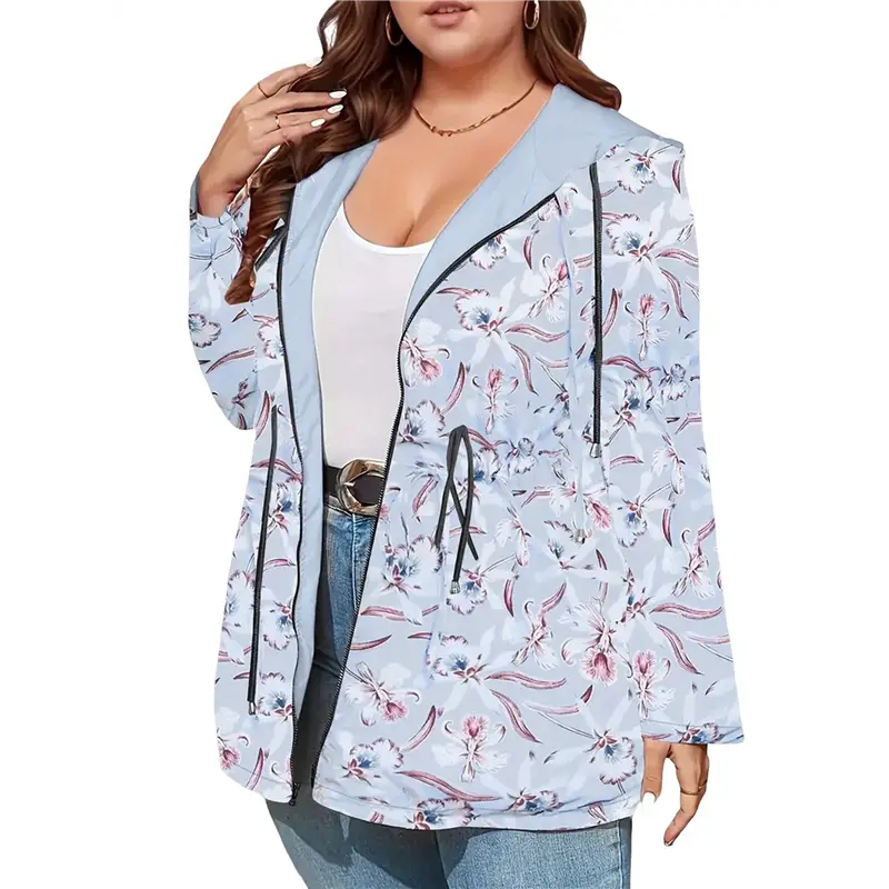 Regenjacke Damen mit Kapuze, Reißverschluss und Blumeninnenseite – Bild 4