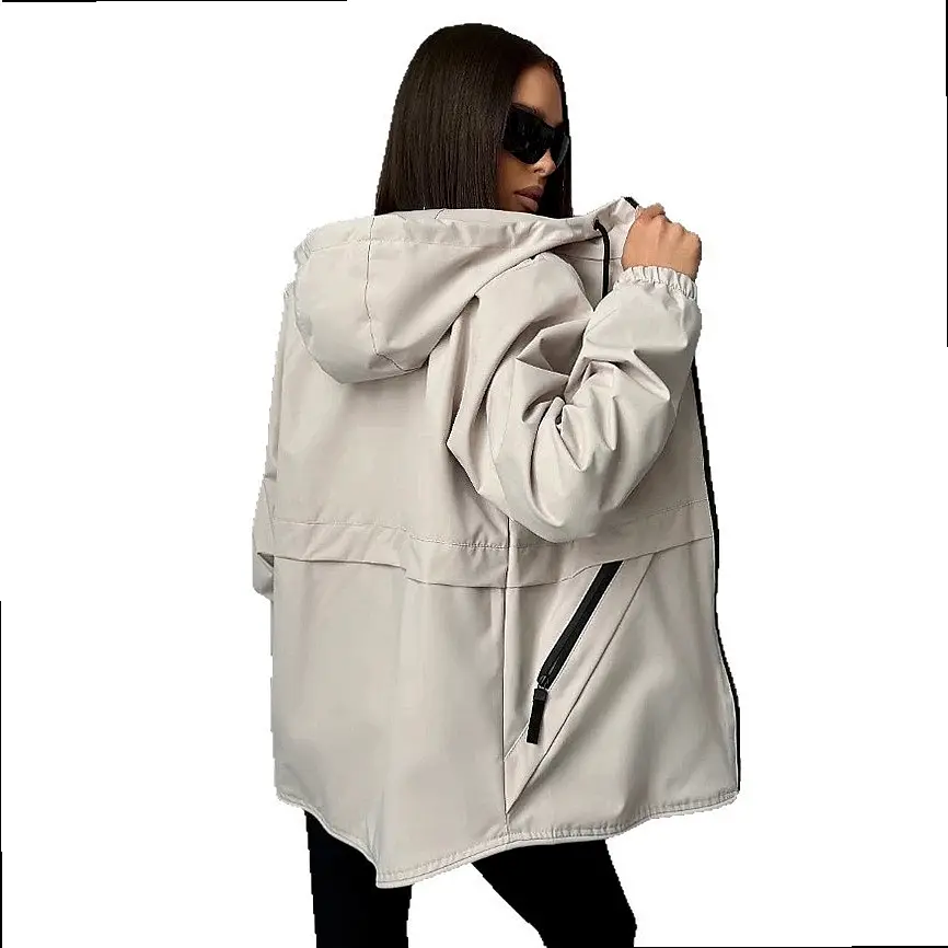 Regenjacke Damen mit Kapuze, Reißverschluss und Seitentaschen – Bild 5